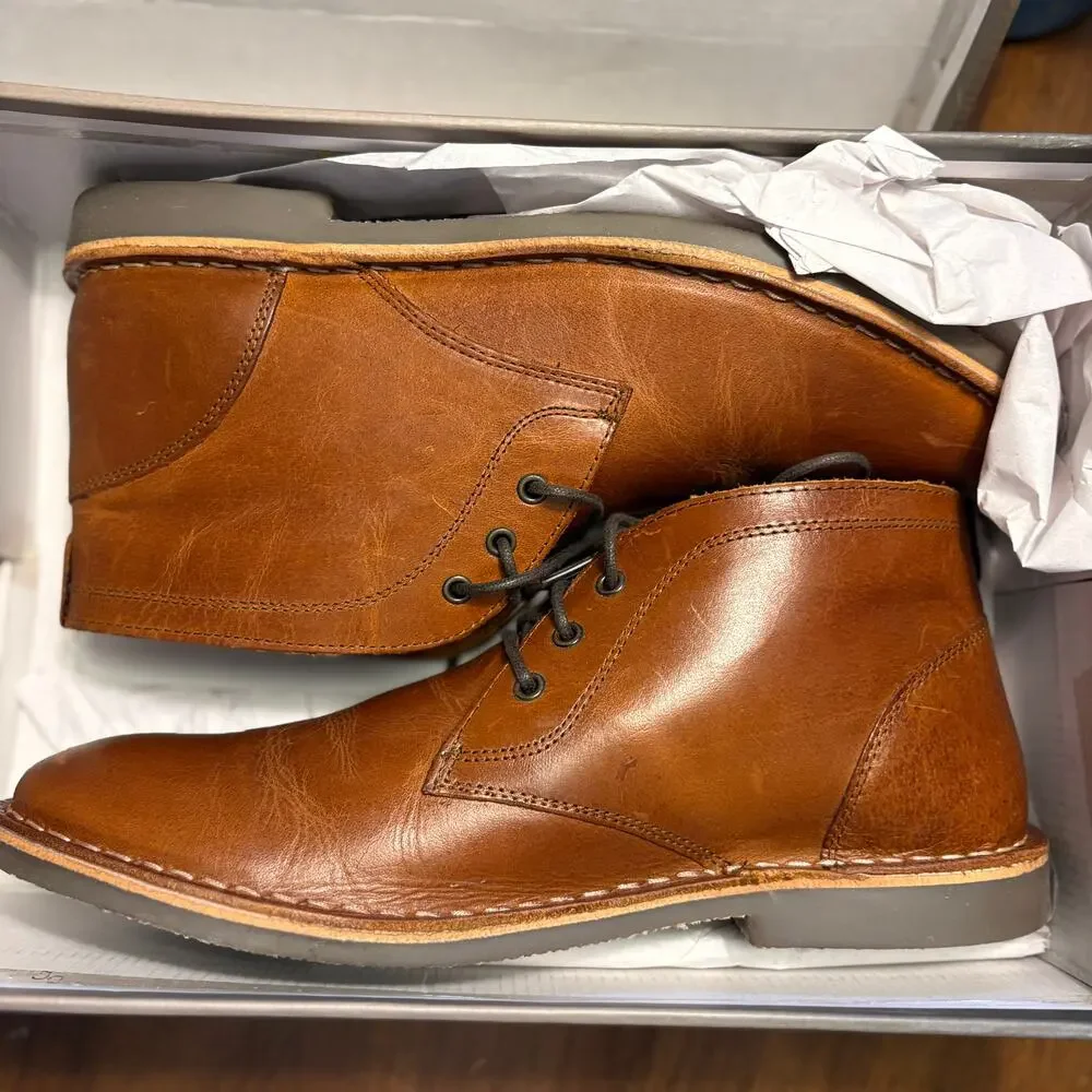 Crown Vintage Men Casper Chukka Boots 9.5 Cognac Tan NWT Lace Up Oxford Leather
